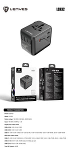 LENYES LCH32 Adaptador de Viaje Universal 2500W + 45W GaN - USB-C 45W + 3 USB-C + 2 USB-A - UK EU USA AU