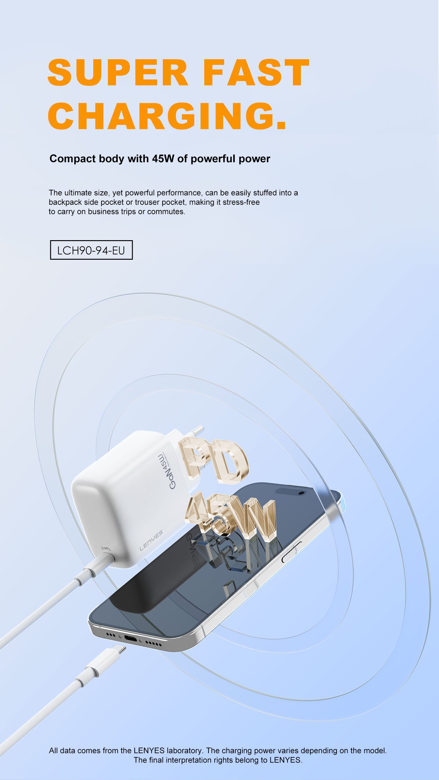 LENYES LCH93-EU Cargador Dual 30W USB-C + USB-A Carga Rápida Blanco