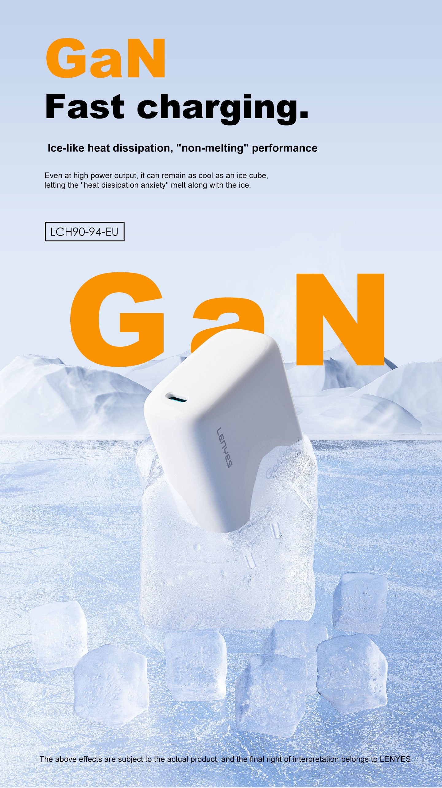 LENYES LCH94 Cargador 45W USB-C + Cable Tipo-C Carga Súper Rápida Blanco