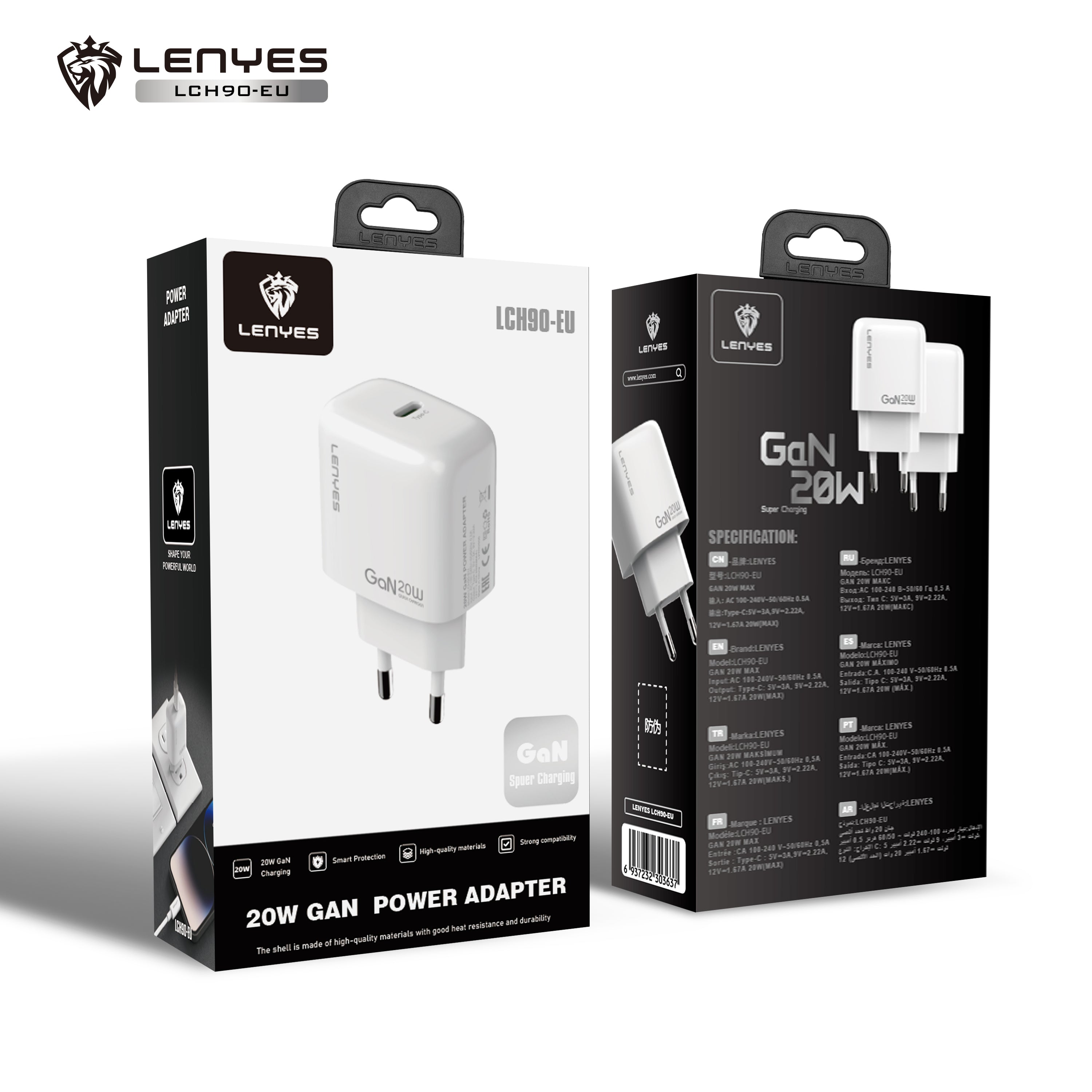 LENYES LCH90-EU Cargador USB-C 20W Carga Rápida Power Delivery Blanco
