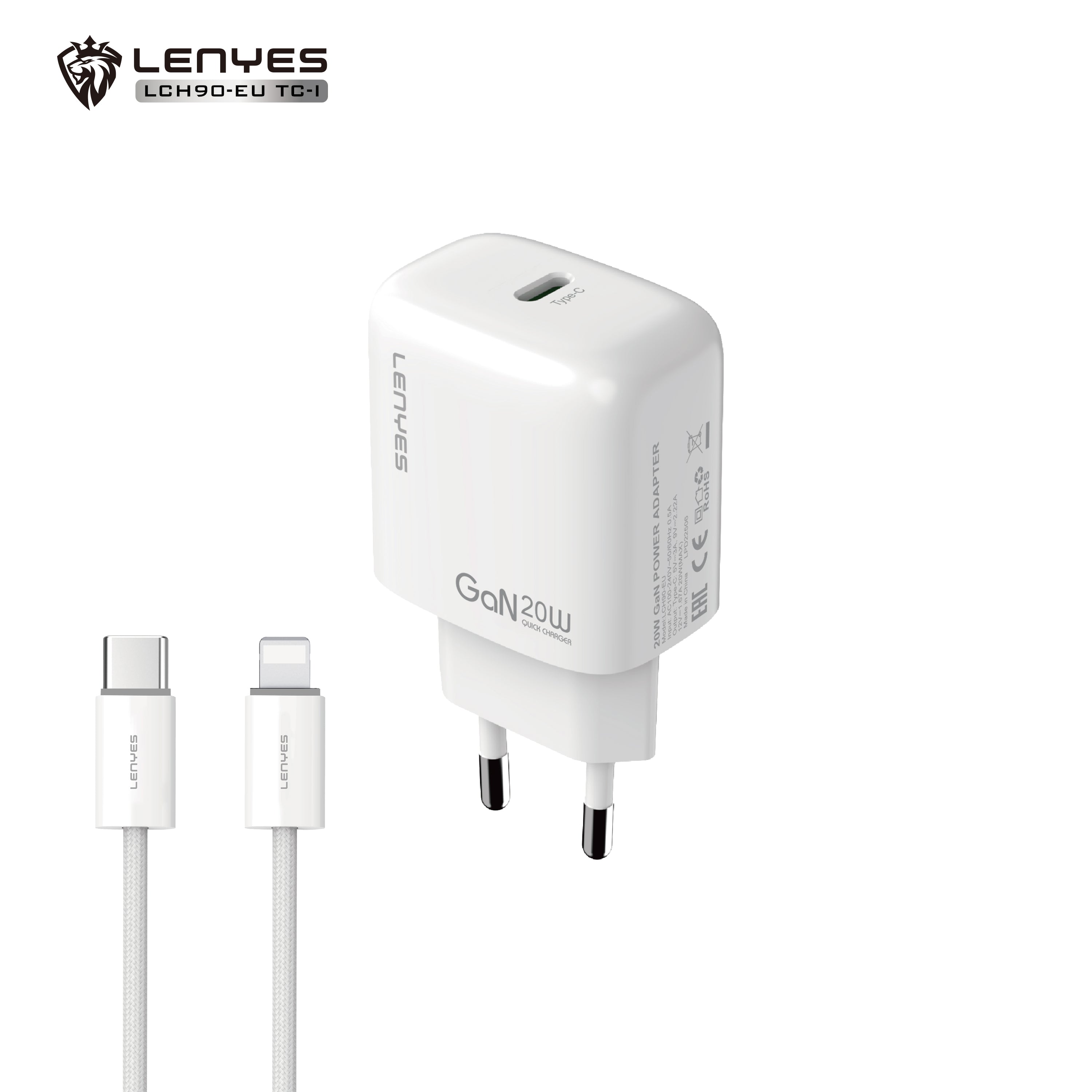 LENYES LCH90-EU Cargador USB-C 20W Carga Rápida Power Delivery Blanco