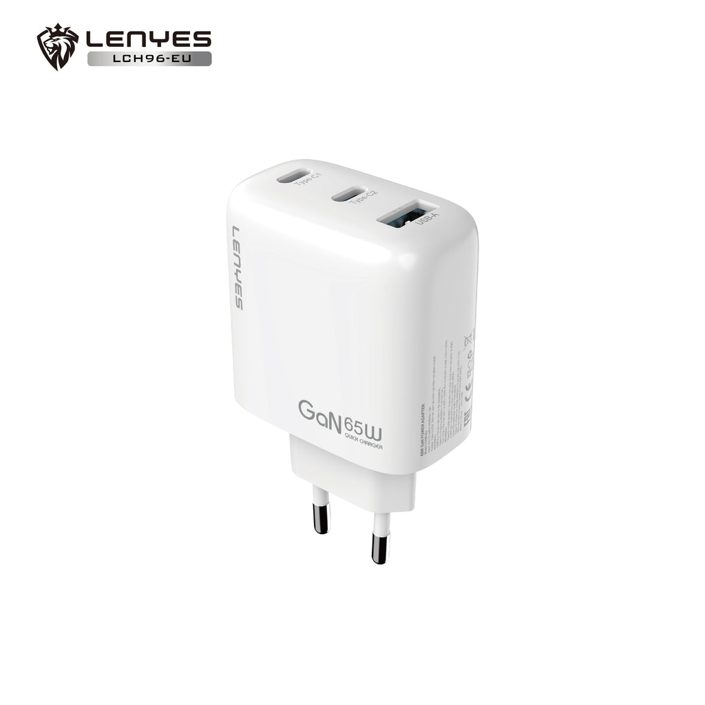 LENYES LCH96-EU Cargador GaN 65W 3 Puertos USB-C x2 + USB-A Blanco