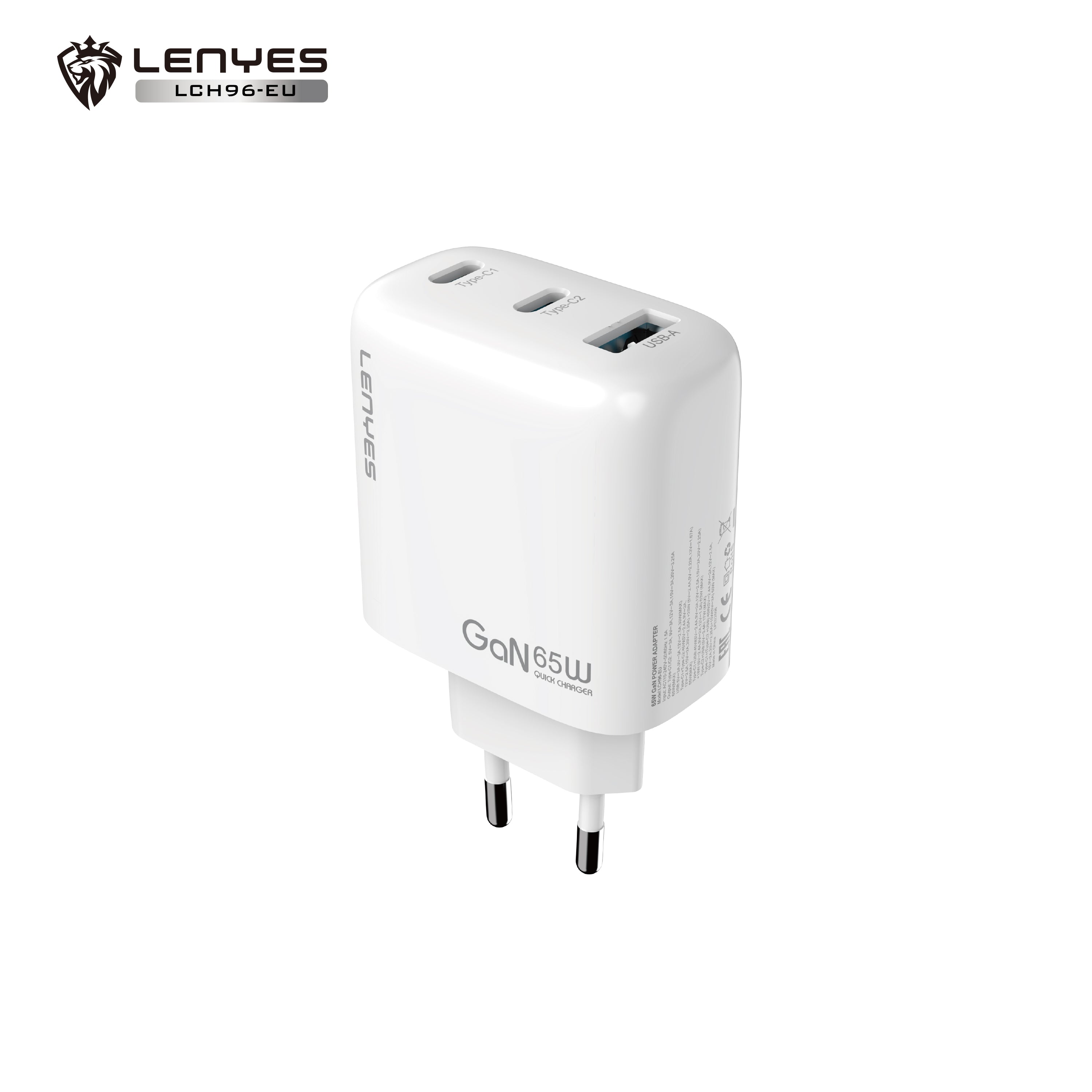 LENYES LCH96-EU Cargador GaN 65W 3 Puertos USB-C x2 + USB-A Blanco