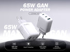 LENYES LCH96-EU Cargador GaN 65W 3 Puertos USB-C x2 + USB-A Blanco