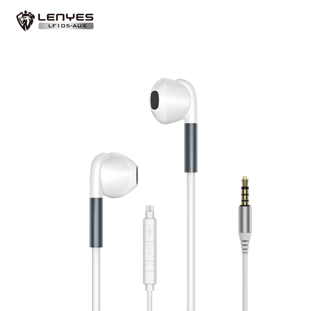 LENYES LF105-AUX Auriculares Cable 3.5mm 14mm Micrófono Controles Blanco