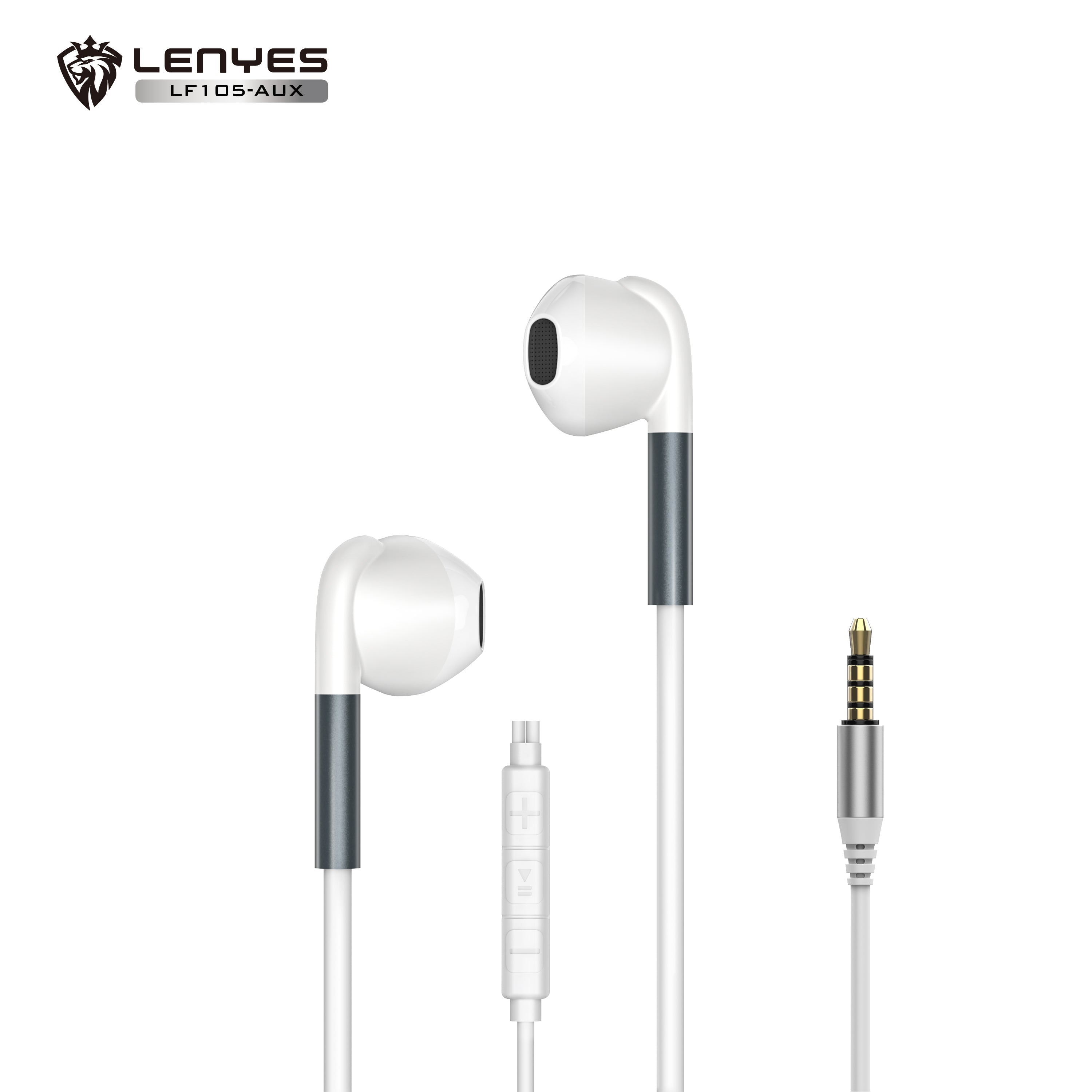 LENYES LF105-AUX Auriculares Cable 3.5mm 14mm Micrófono Controles Blanco