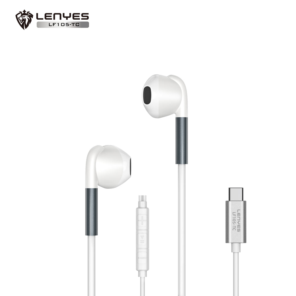 LENYES LF105-TC Auriculares Cable USB-C 14mm 108dB Micrófono Controles Blanco