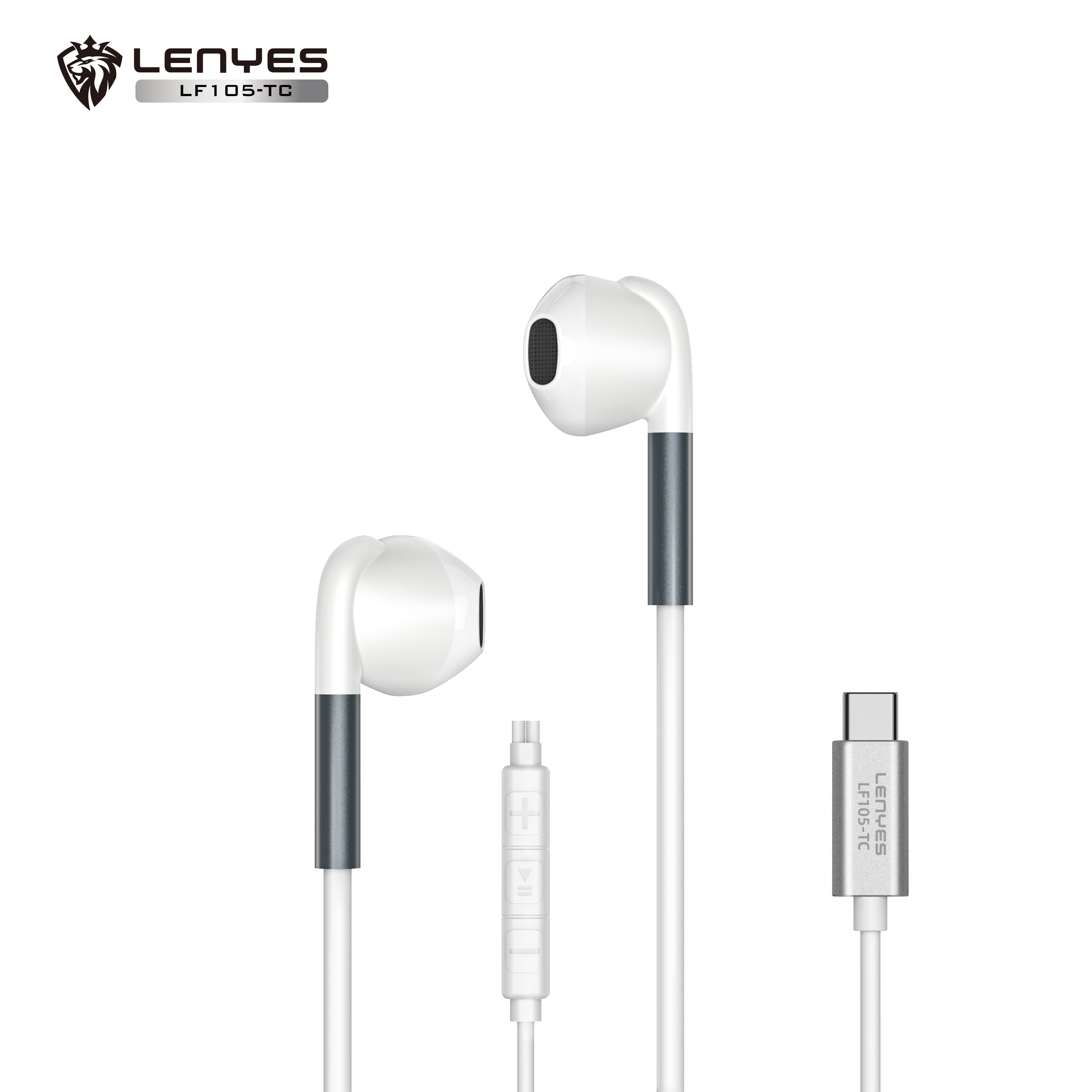 LENYES LF105-TC Auriculares Cable USB-C 14mm 108dB Micrófono Controles Blanco
