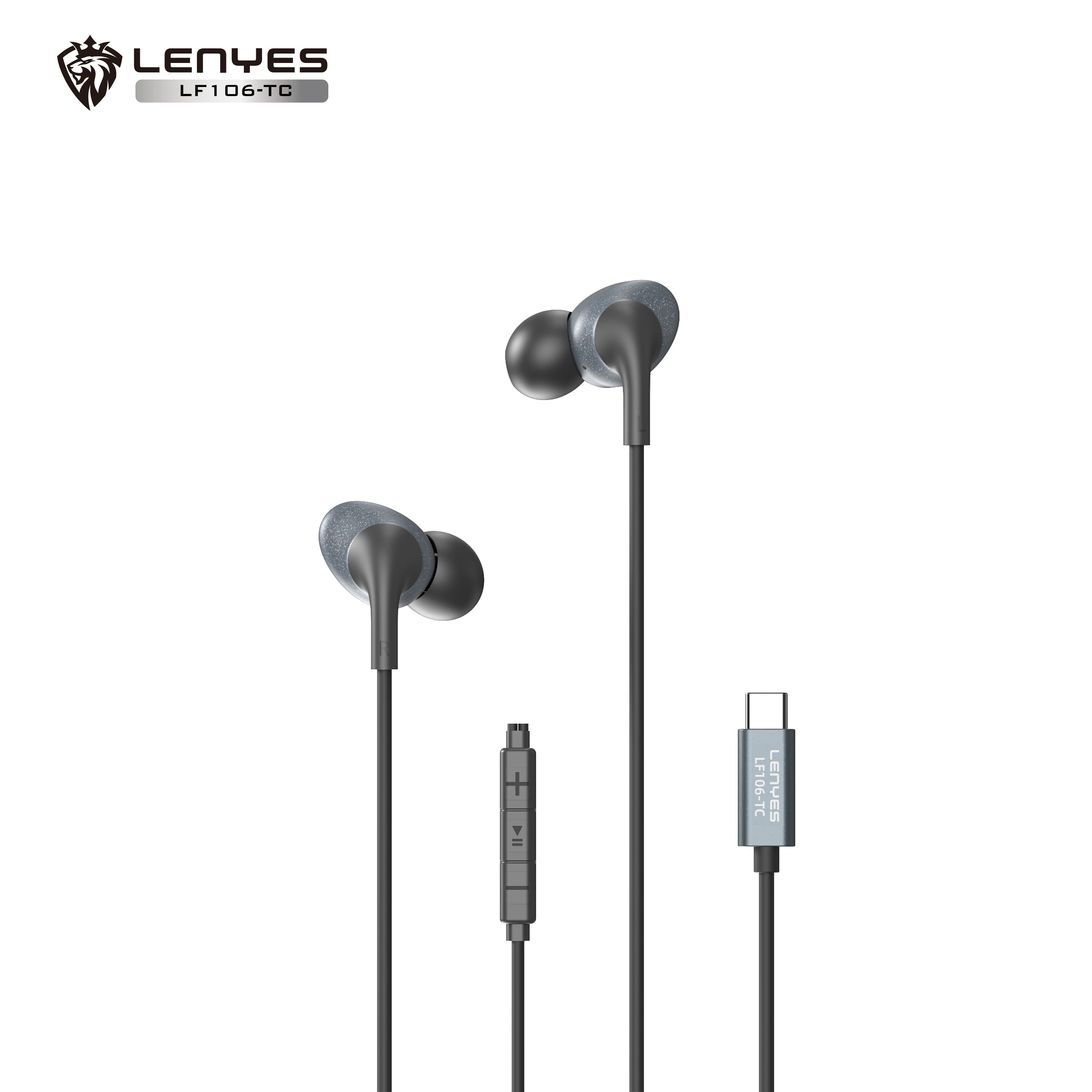 LENYES LF106-TC Auriculares Cable USB-C 10mm Micrófono HD Controles Negro