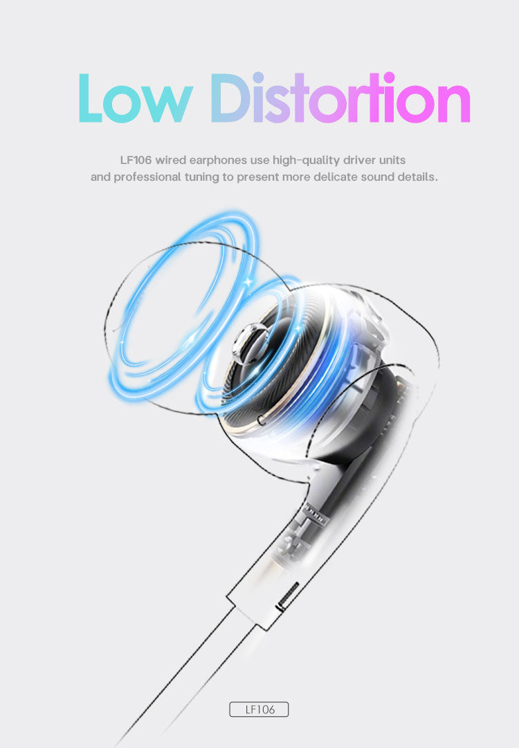 LENYES LF106-AUX Auriculares Cable 3.5mm 10mm Micrófono HD Controles Negro