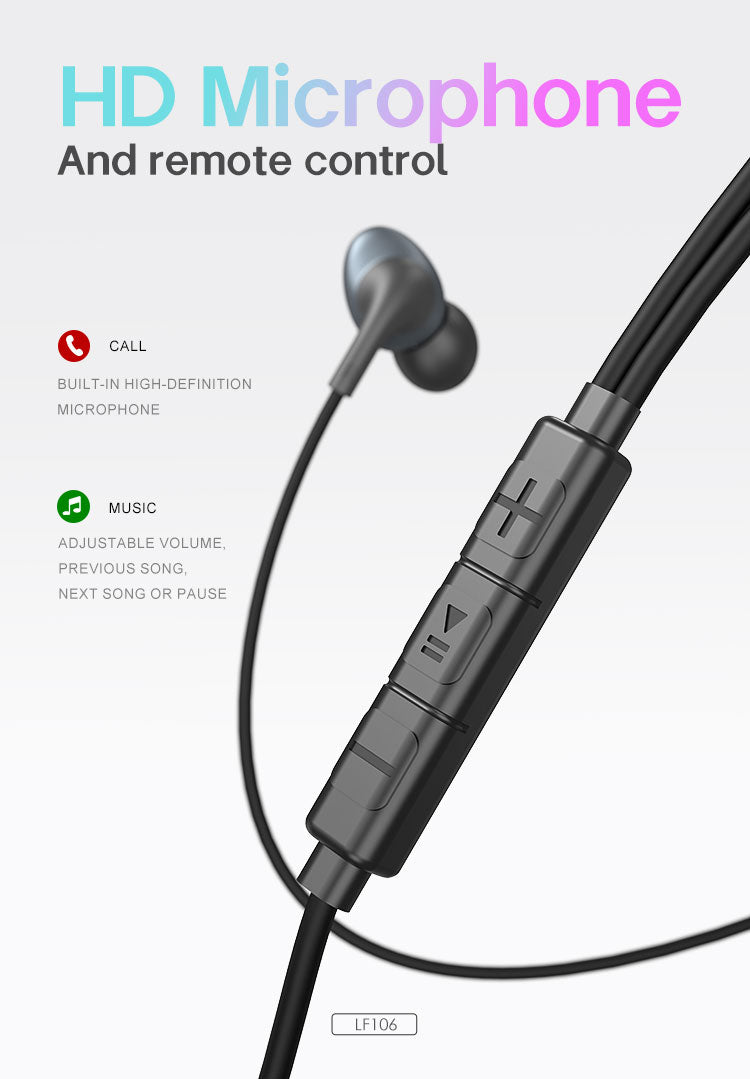 LENYES LF106-AUX Auriculares Cable 3.5mm 10mm Micrófono HD Controles Negro