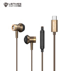 LENYES LF109-TC Auriculares Cable USB-C 10mm Micrófono Controles Marrón