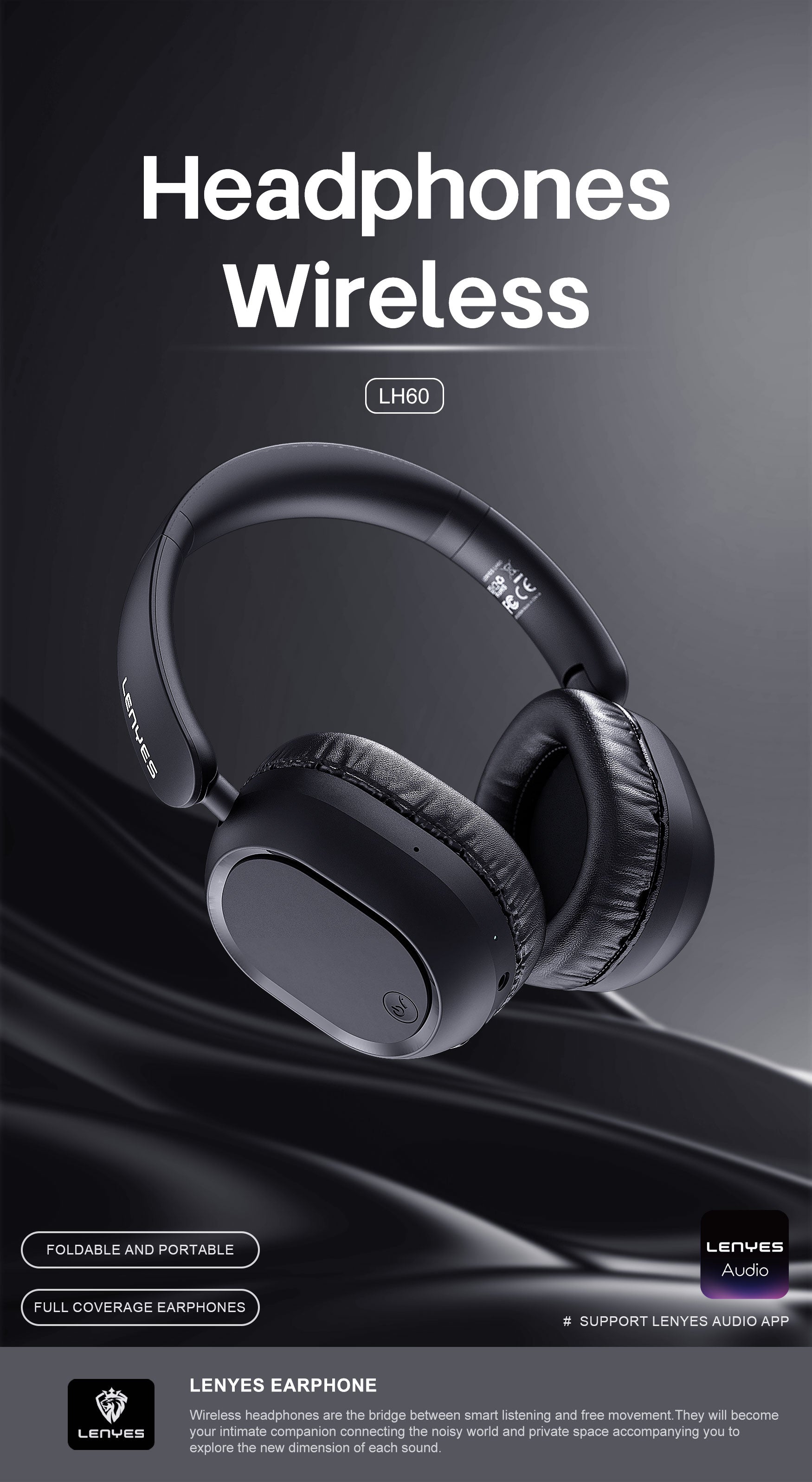 LENYES LH60 Auriculares Bluetooth Cancelación Ruido 40mm Plegables Negro