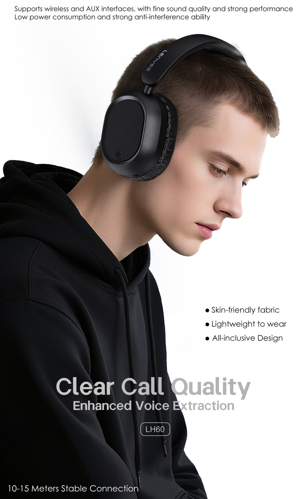 LENYES LH60 Auriculares Bluetooth Cancelación Ruido 40mm Plegables Negro
