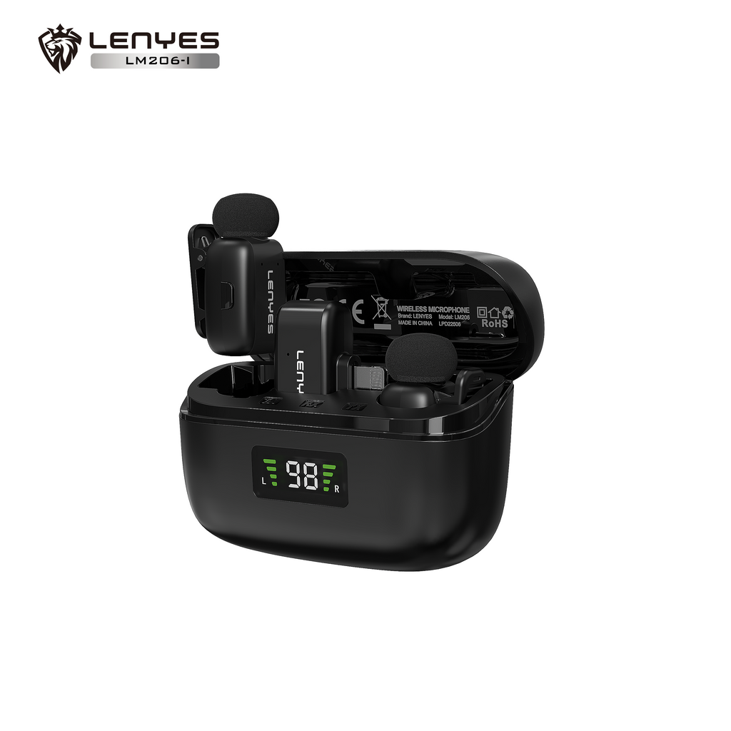 LENYES LM206-L Micrófono Lavalier Inalámbrico Lightning 4.8g Reducción Ruido 20m Negro