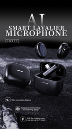 LENYES LM211 Micrófono Lavalier Inalámbrico USB-C 48KHz 24bit AI 50m 21h Negro