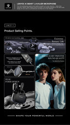 LENYES LM211 Micrófono Lavalier Inalámbrico USB-C 48KHz 24bit AI 50m 21h Negro