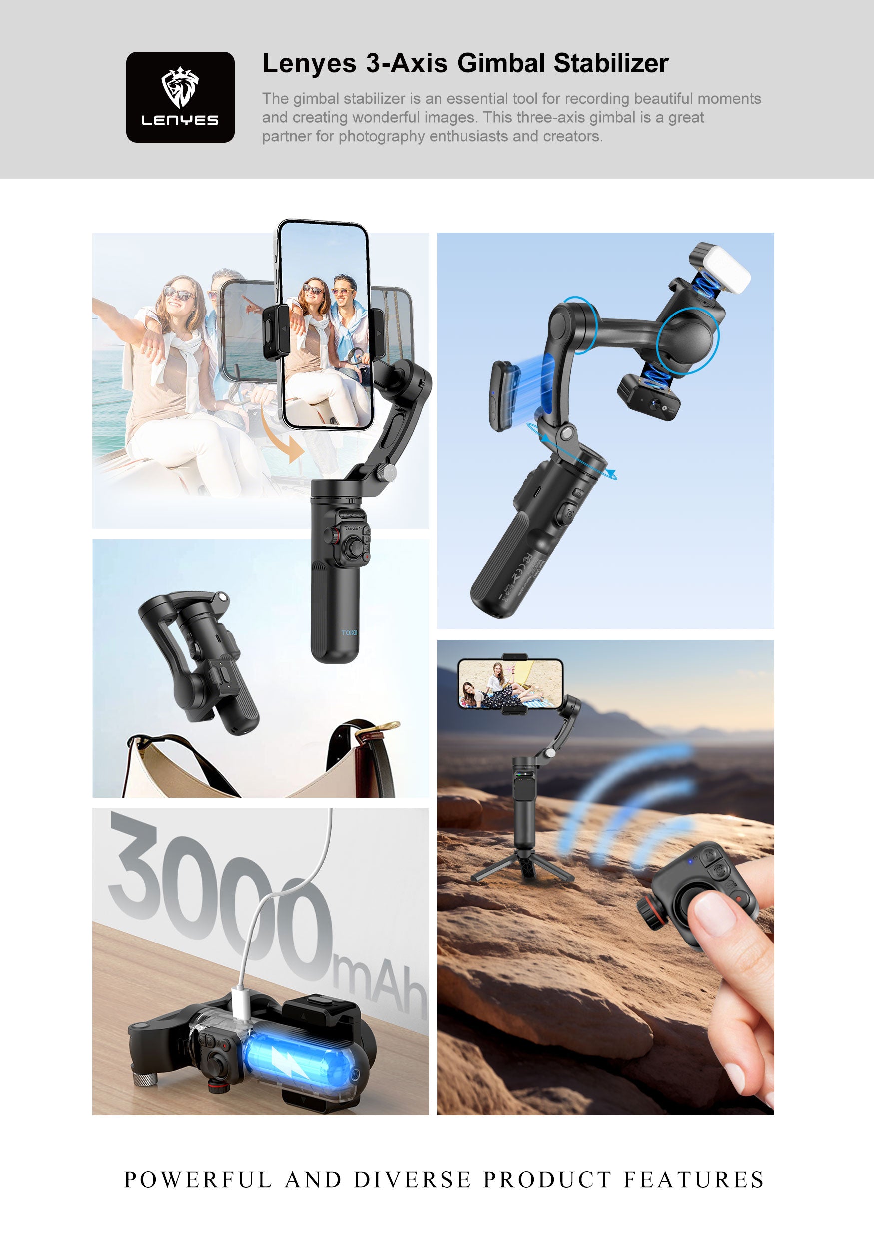 Estabilizador Gimbal | 3 Ejes Seguimiento IA y Micrófono | LPH113