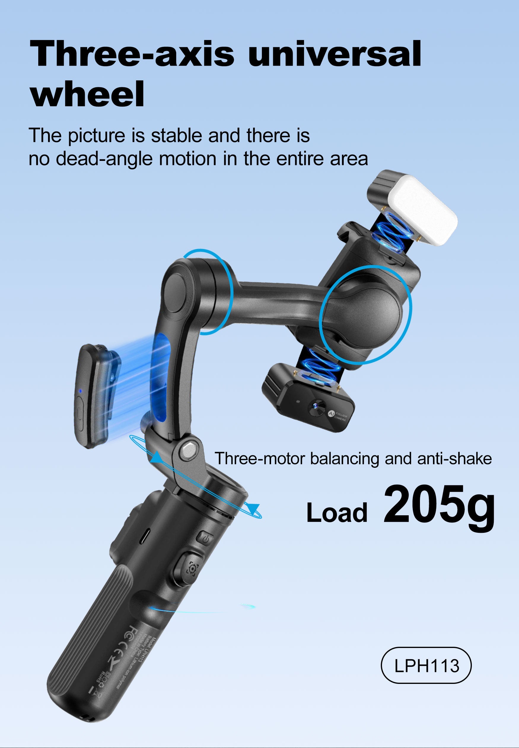 Estabilizador Gimbal | 3 Ejes Seguimiento IA y Micrófono | LPH113