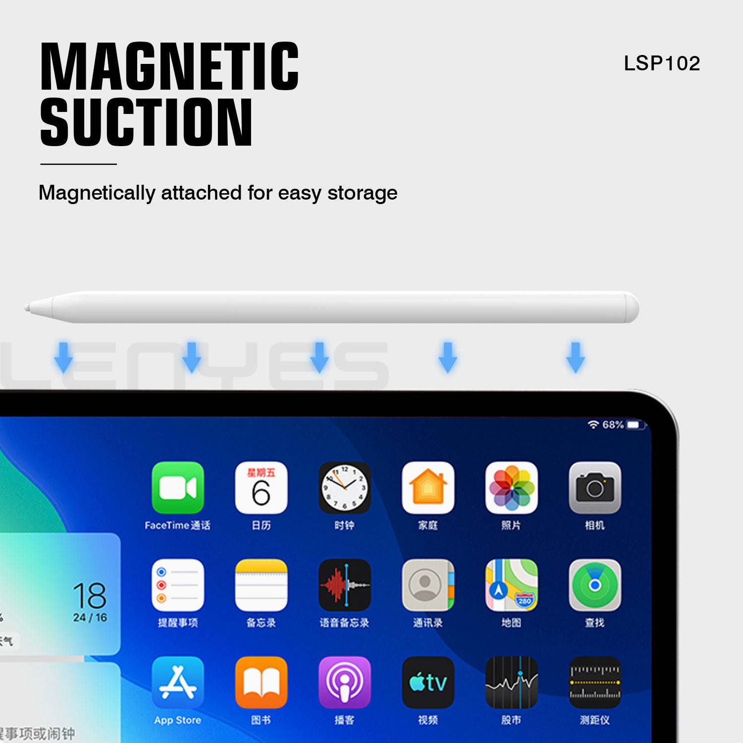 LENYES LSP102 Stylus Pen Activo Rechazo Palma 8-10h USB-C iPad Android Blanco