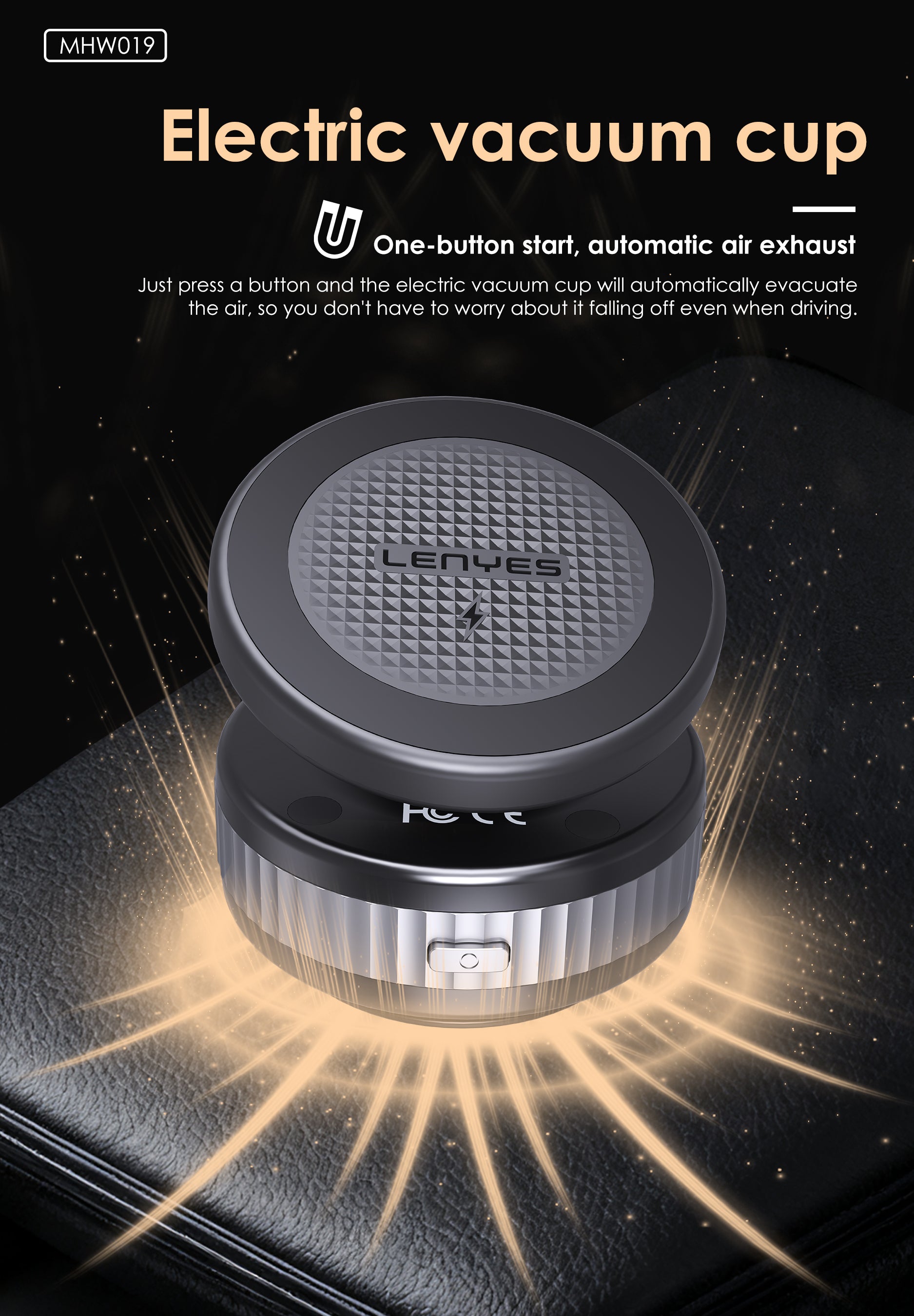 LENYES MHW019 Soporte Coche Carga Inalámbrica 15W Ventosa Eléctrica 360° Negro