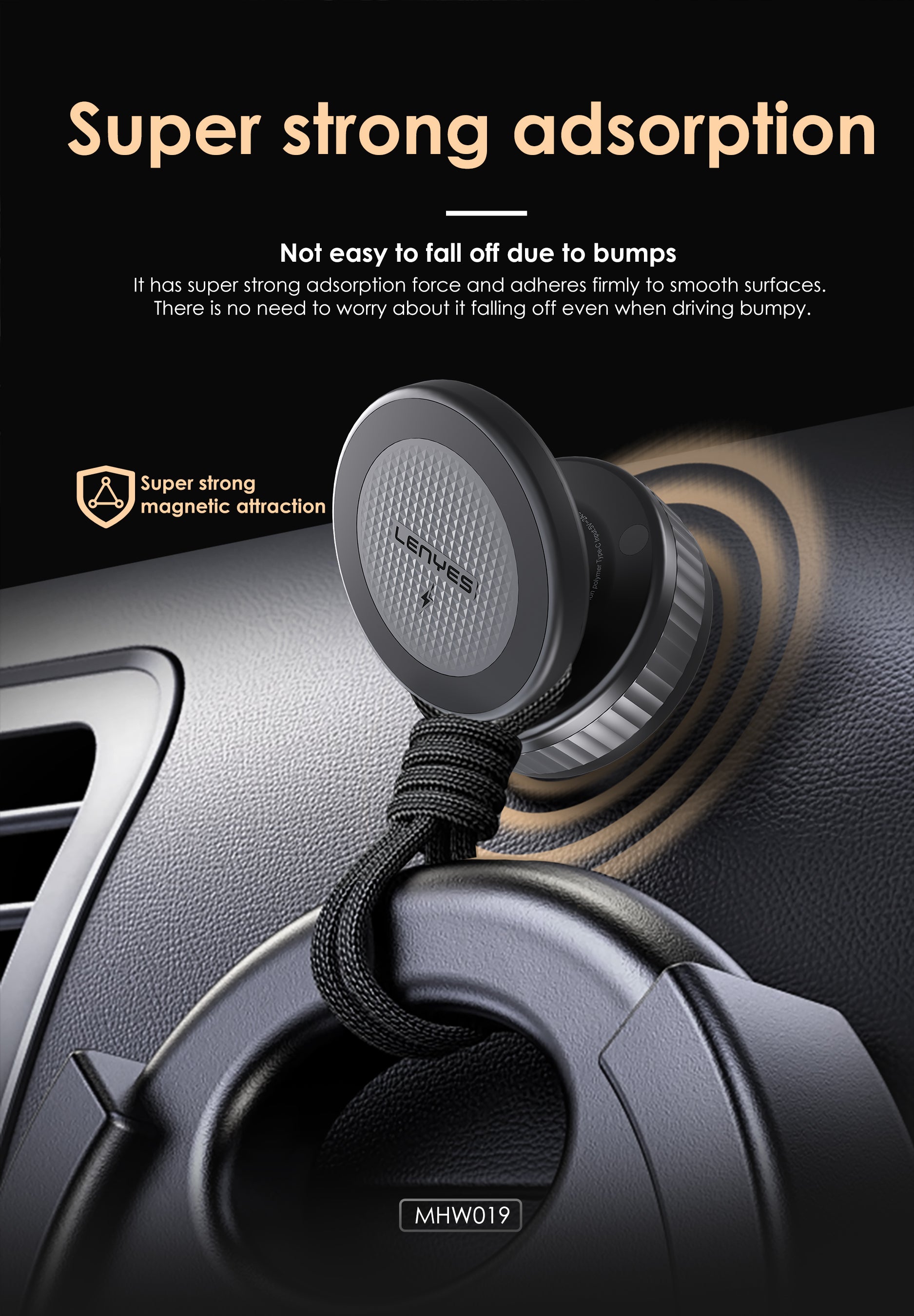 LENYES MHW019 Soporte Coche Carga Inalámbrica 15W Ventosa Eléctrica 360° Negro