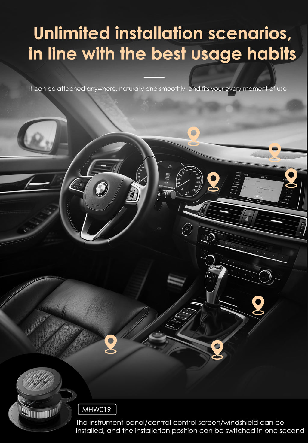 LENYES MHW019 Soporte Coche Carga Inalámbrica 15W Ventosa Eléctrica 360° Negro