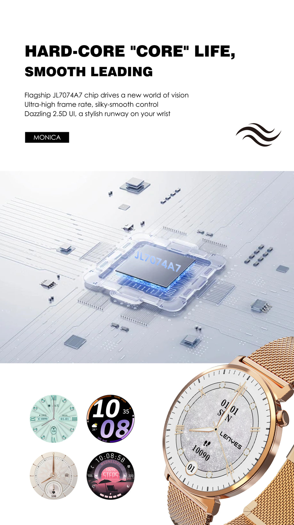 LENYES MONICA Smartwatch Ultra-Thin 8mm AMOLED 1.32" IP68 180mAh Oro Rosa