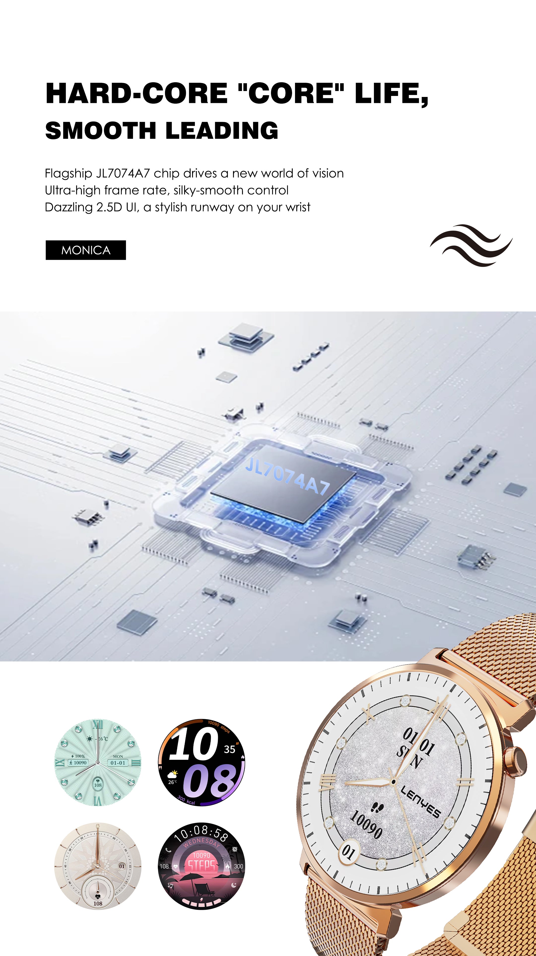 LENYES MONICA Smartwatch Ultra-Thin 8mm AMOLED 1.32" IP68 180mAh Oro Rosa