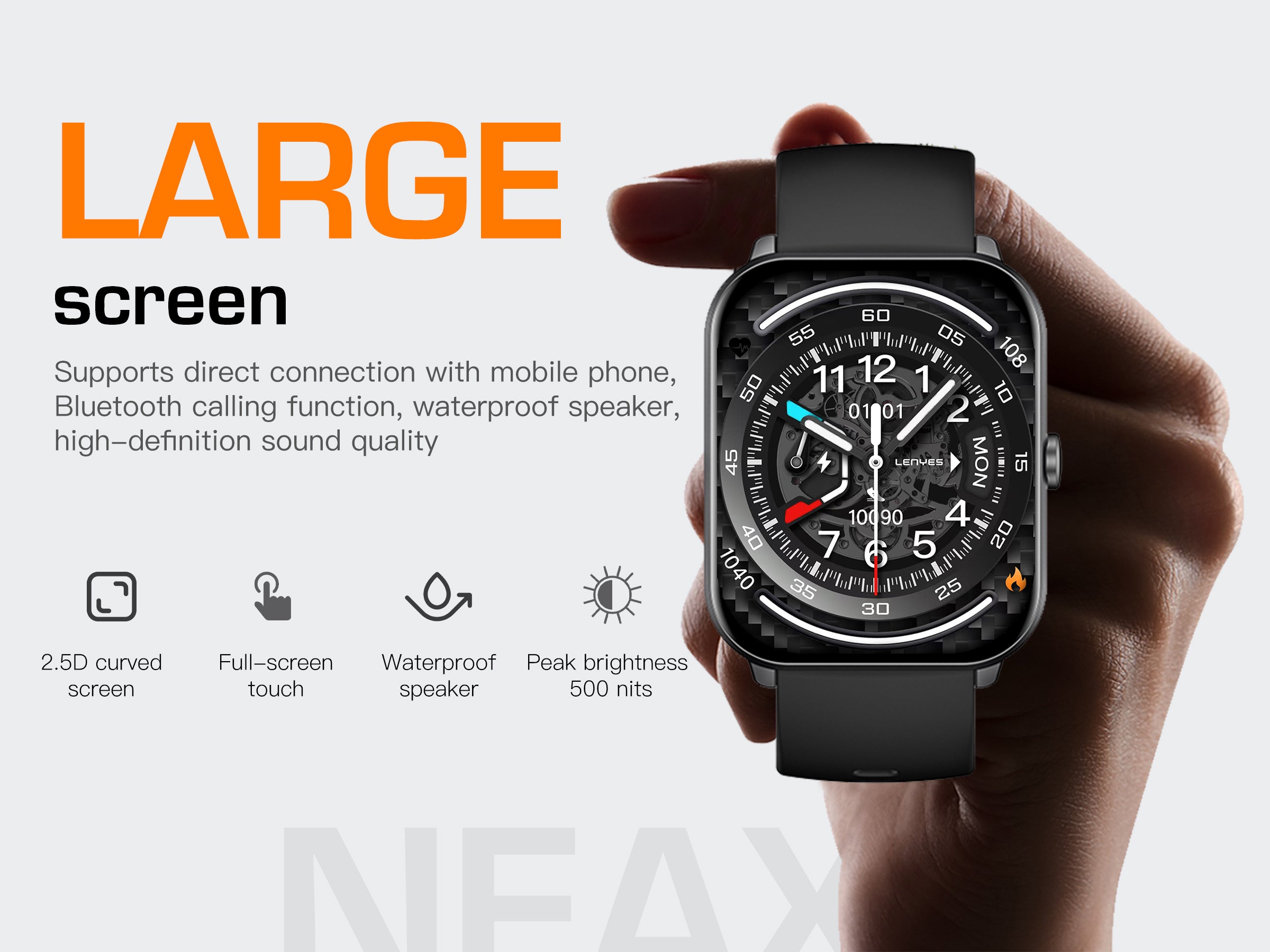 LENYES NEXA Smartwatch Monitor Salud Presión Estrés 7-10 Días IP67 Negro