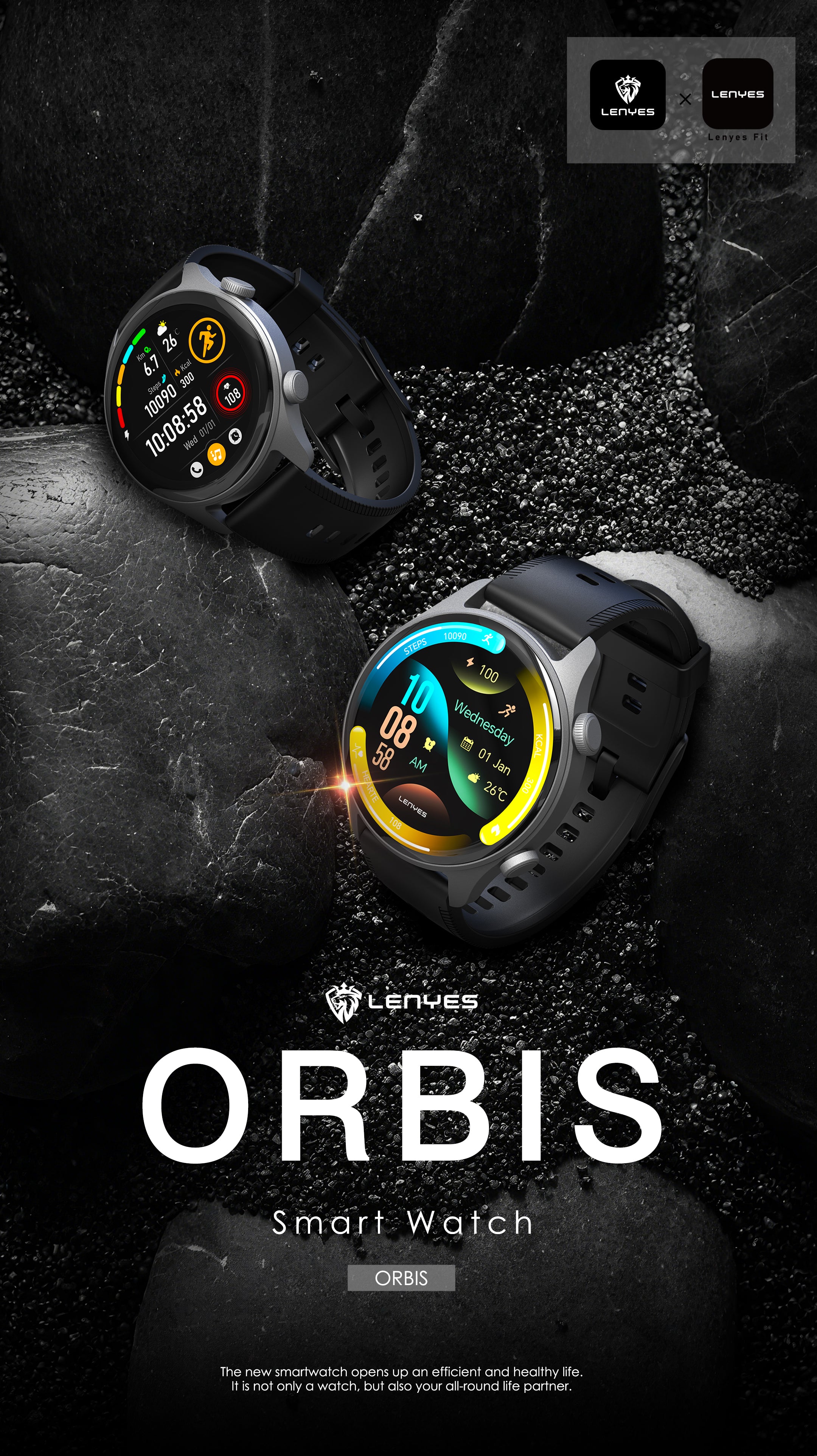 LENYES ORBIS Smartwatch Circular Monitor Salud SpO2 Presión 5-8 Días IP67 Negro