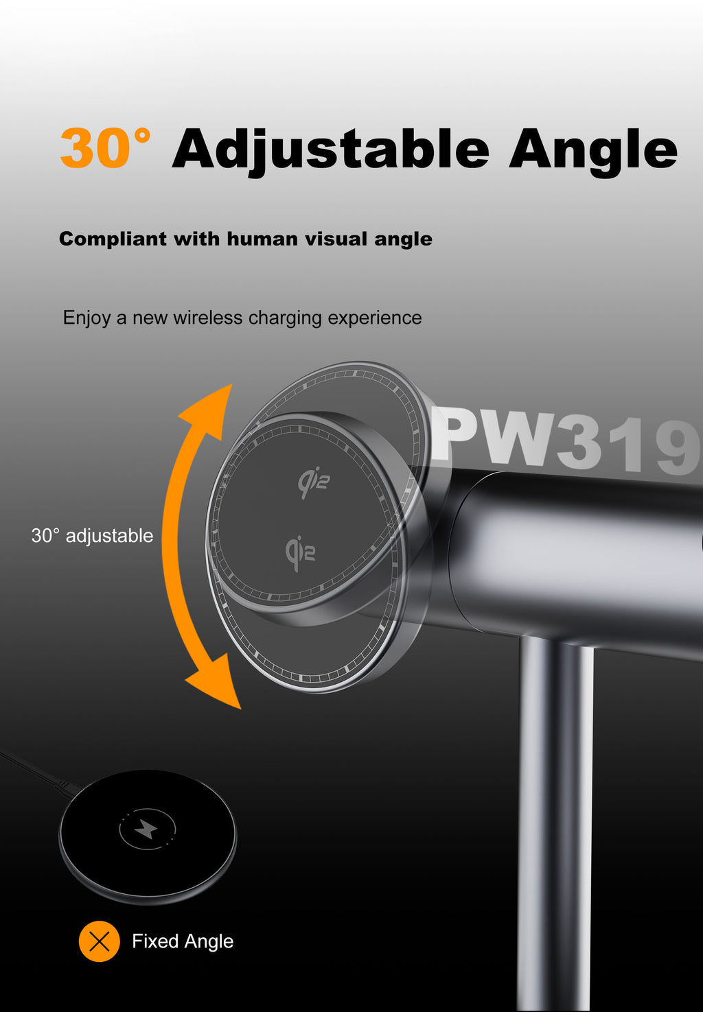 LENYES PW319 Cargador Inalámbrico 3en1 15W Qi2 Ángulo 30° Luz Nocturna Negro