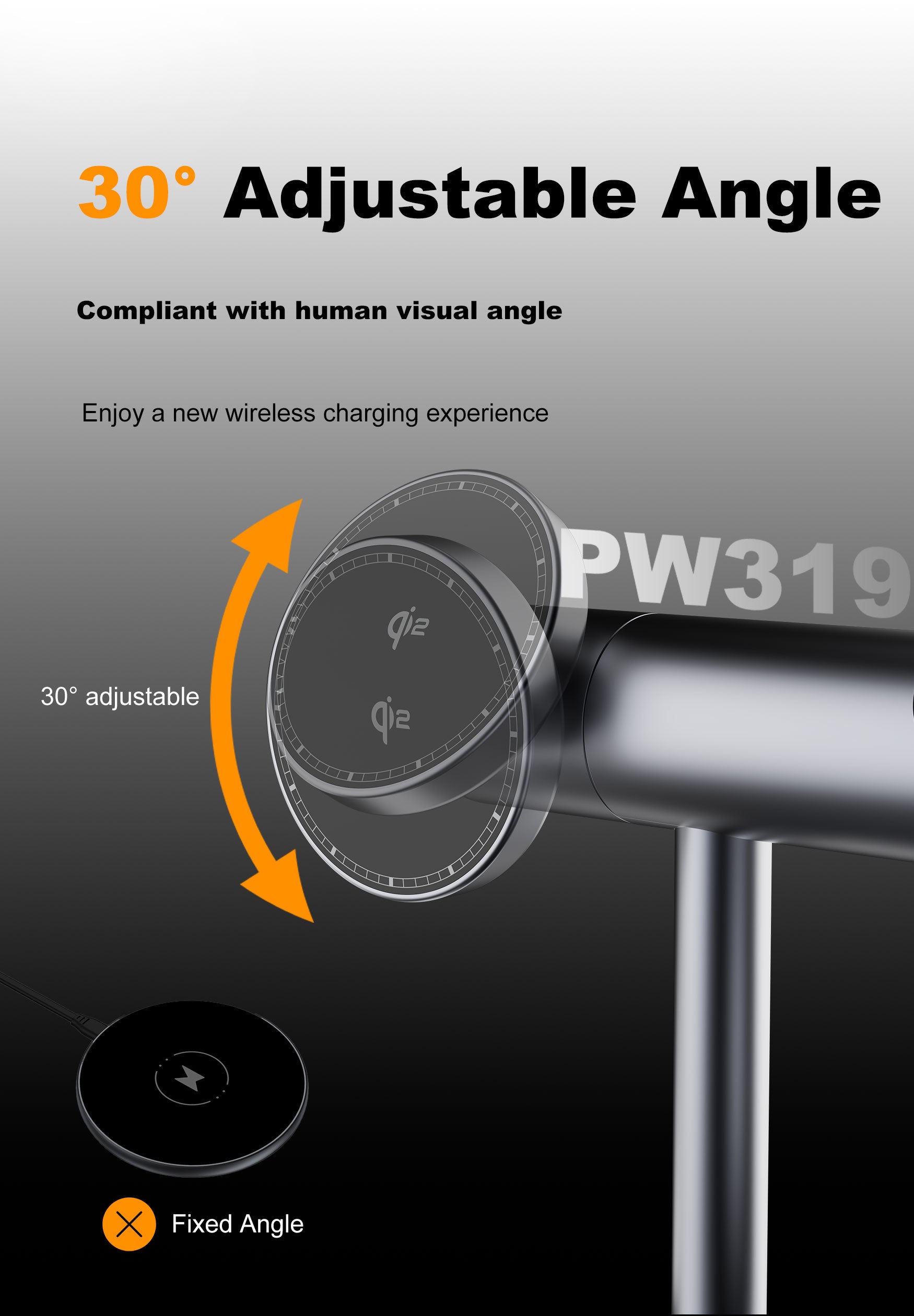 LENYES PW319 Cargador Inalámbrico 3en1 15W Qi2 Ángulo 30° Luz Nocturna Negro
