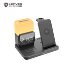 LENYES PW327 Cargador Inalámbrico 4en1 15W Reloj Alarma Lámpara Plegable Negro