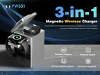 LENYES PW331 Cargador Inalámbrico 3en1 15W Pantalla Táctil Altavoz Ruido Blanco Plata