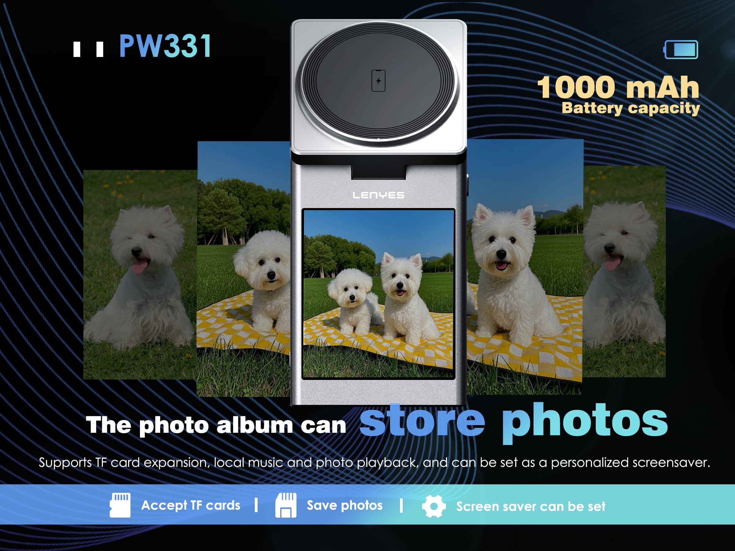 LENYES PW331 Cargador Inalámbrico 3en1 15W Pantalla Táctil Altavoz Ruido Blanco Plata