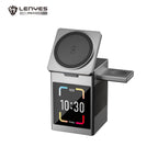LENYES PW331 Cargador Inalámbrico 3en1 15W Pantalla Táctil Altavoz Ruido Blanco Plata