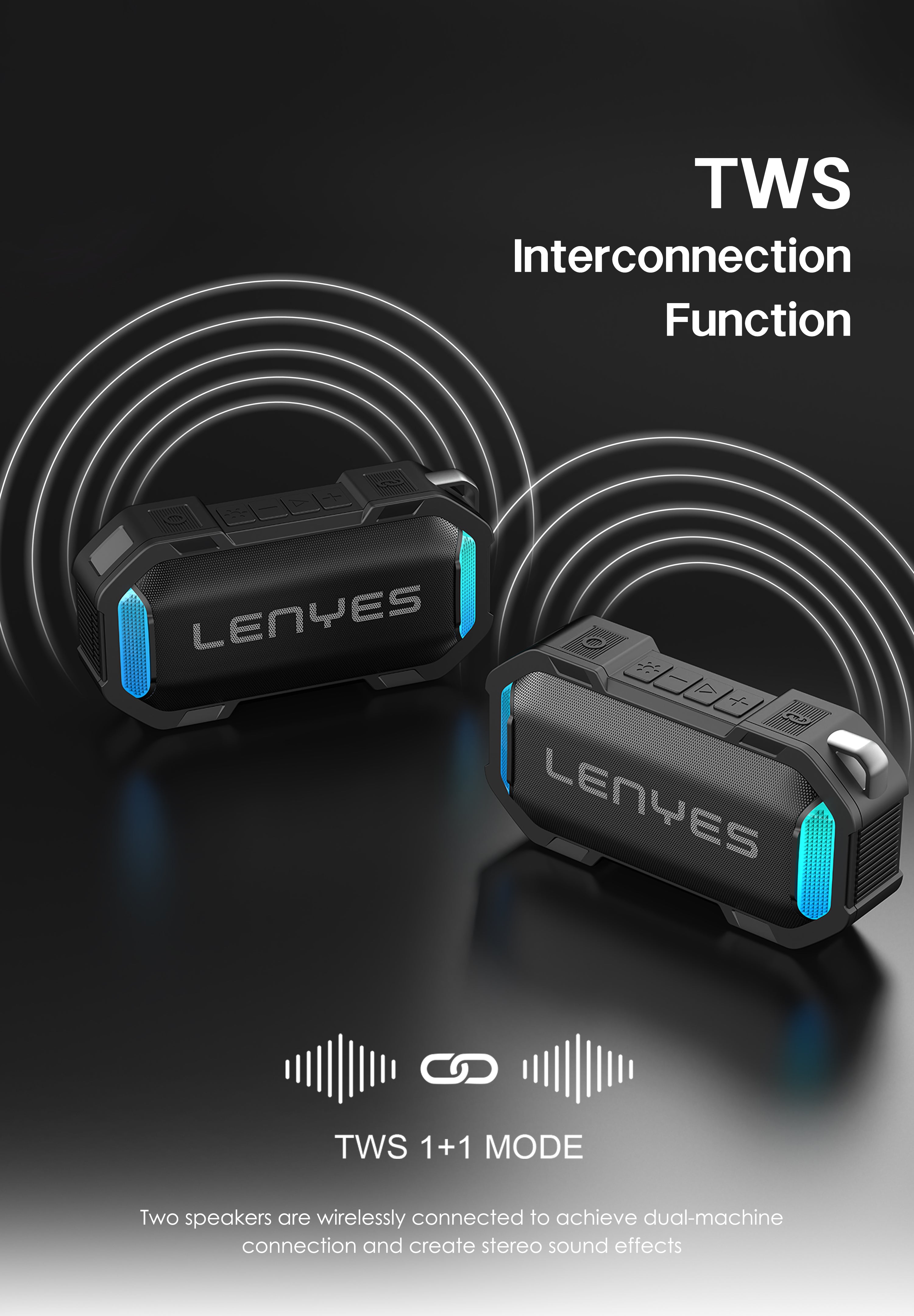 LENYES S233 Altavoz Bluetooth Mini Ultra Portátil IPX6 TWS Negro
