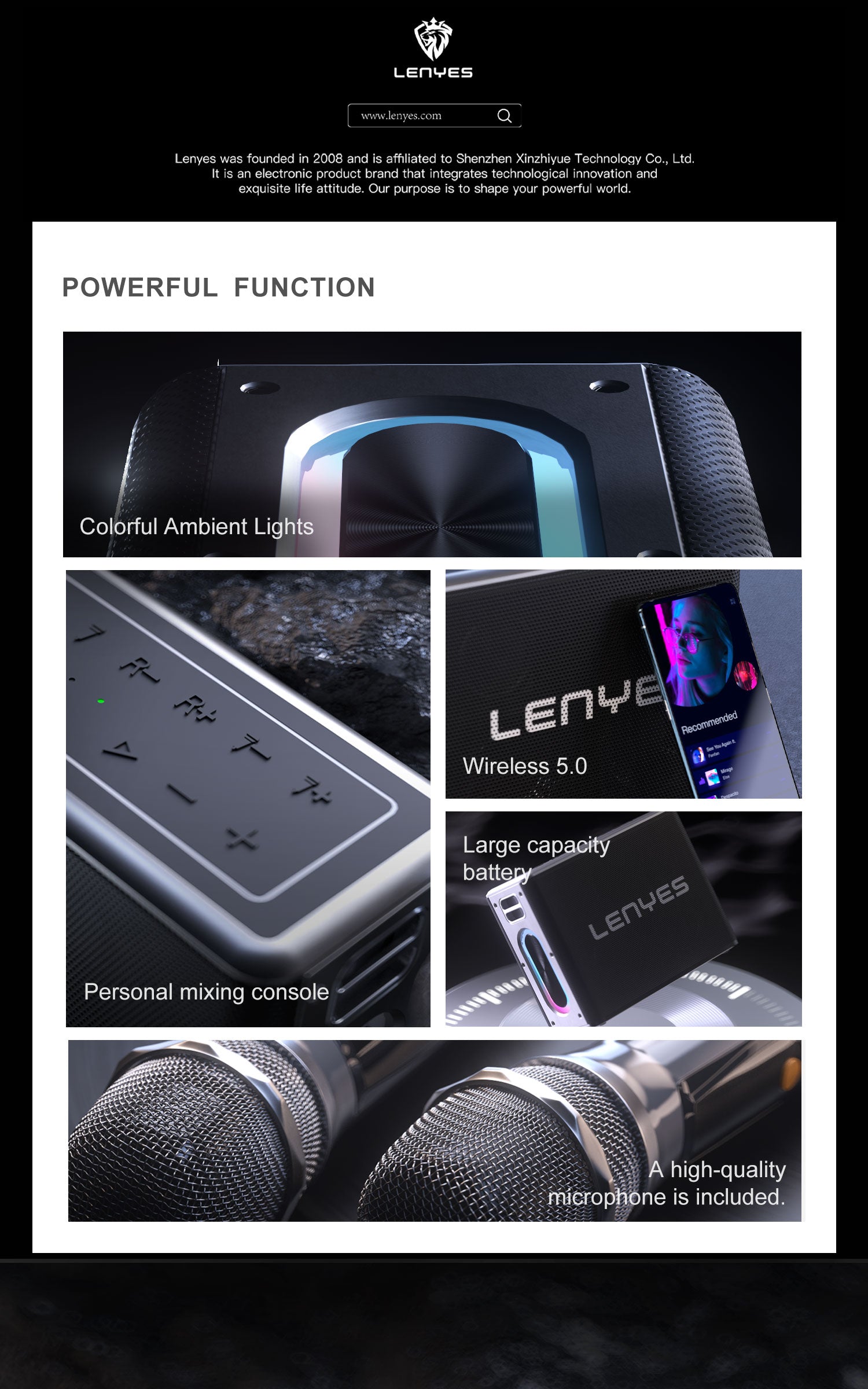 LENYES S861 Altavoz Karaoke Profesional 150W TWS 20h + Micrófono + Luces RGB Negro