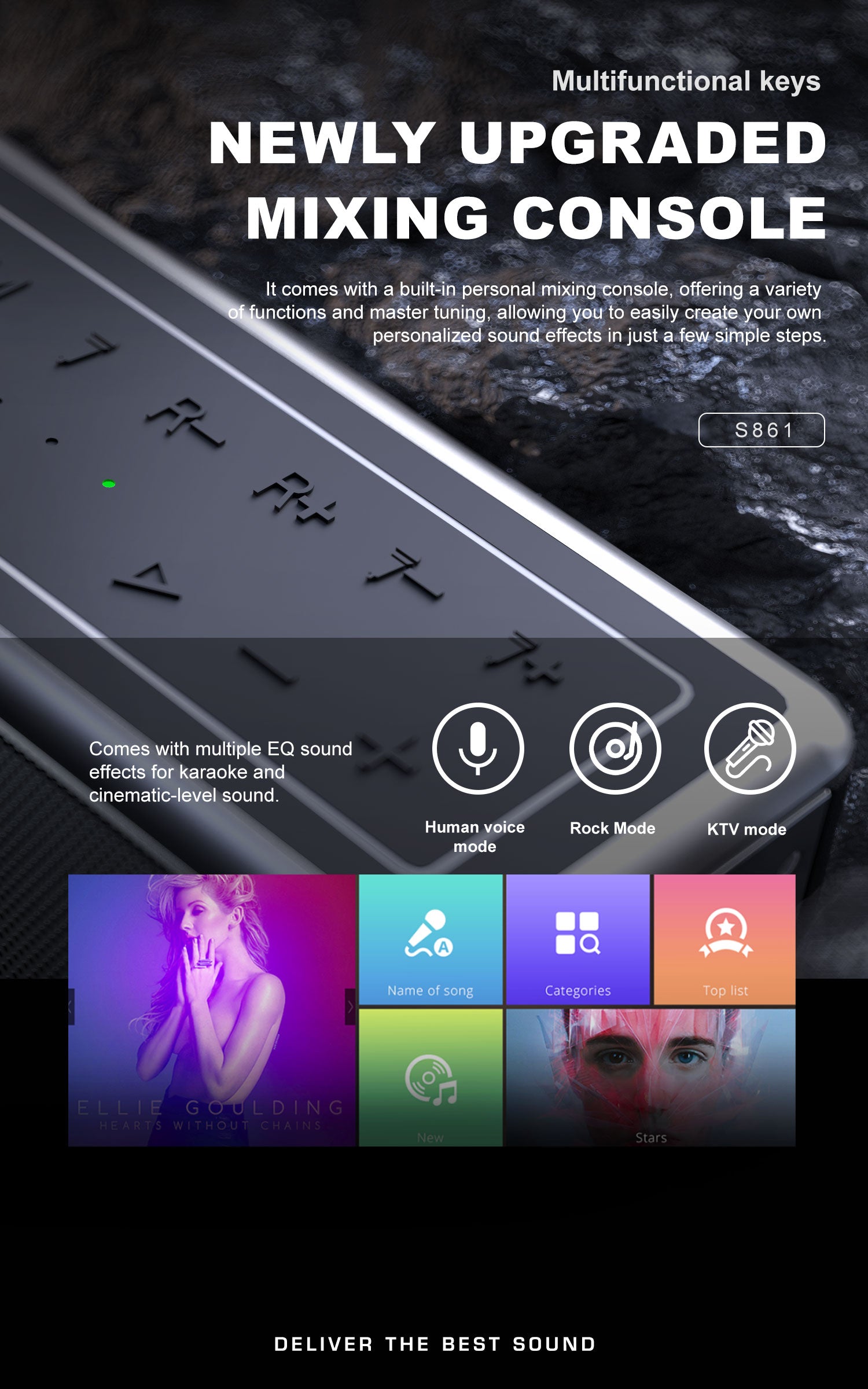 LENYES S861 Altavoz Karaoke Profesional 150W TWS 20h + Micrófono + Luces RGB Negro