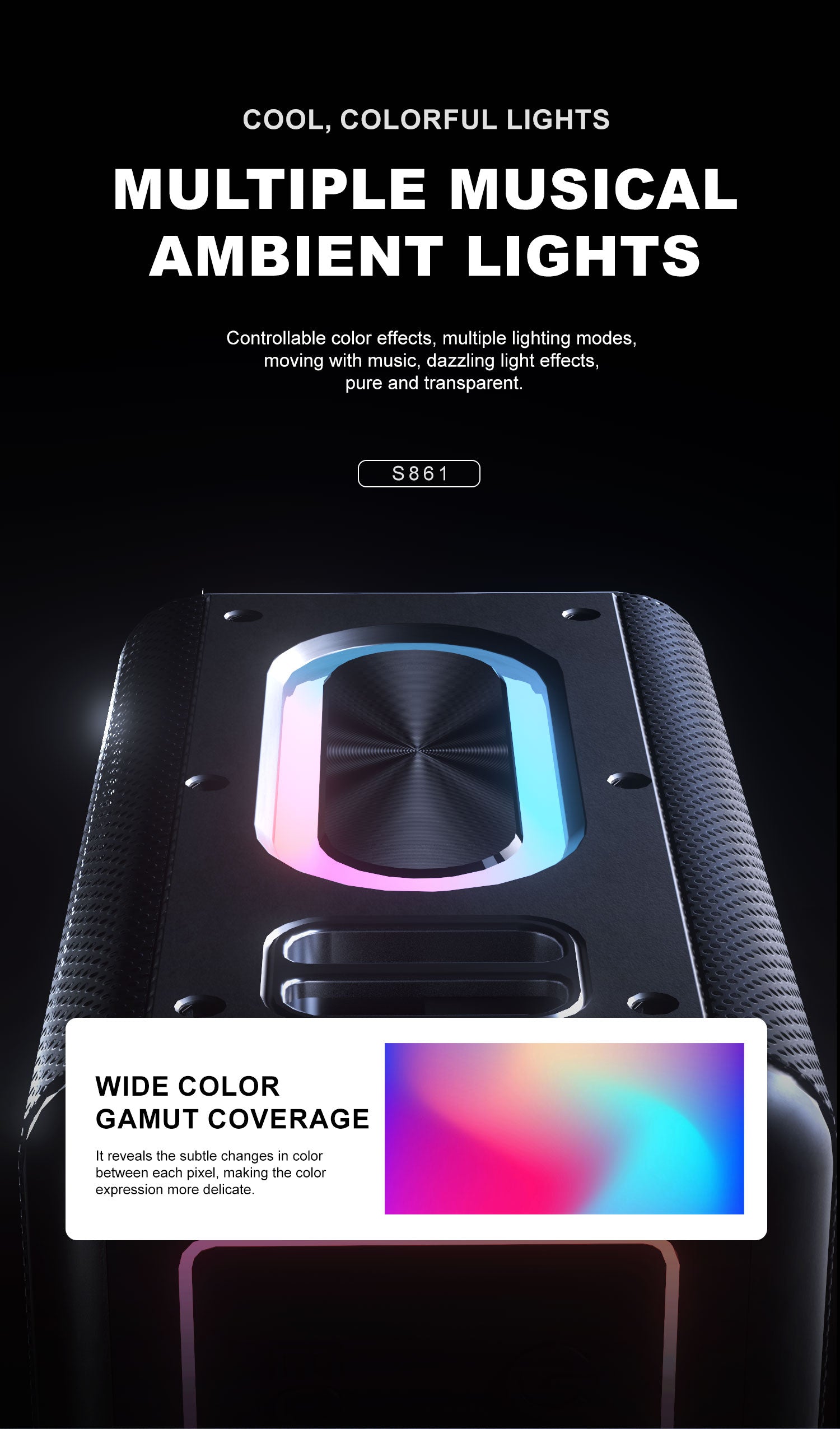 LENYES S861 Altavoz Karaoke Profesional 150W TWS 20h + Micrófono + Luces RGB Negro