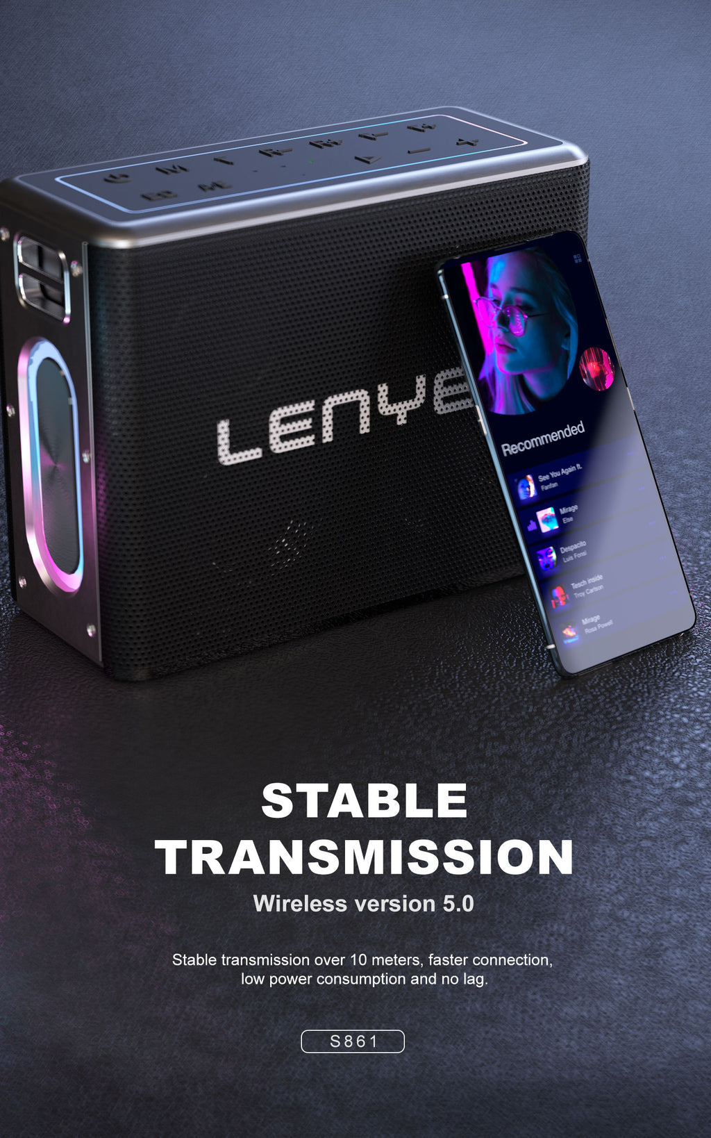 LENYES S861 Altavoz Karaoke Profesional 150W TWS 20h + Micrófono + Luces RGB Negro