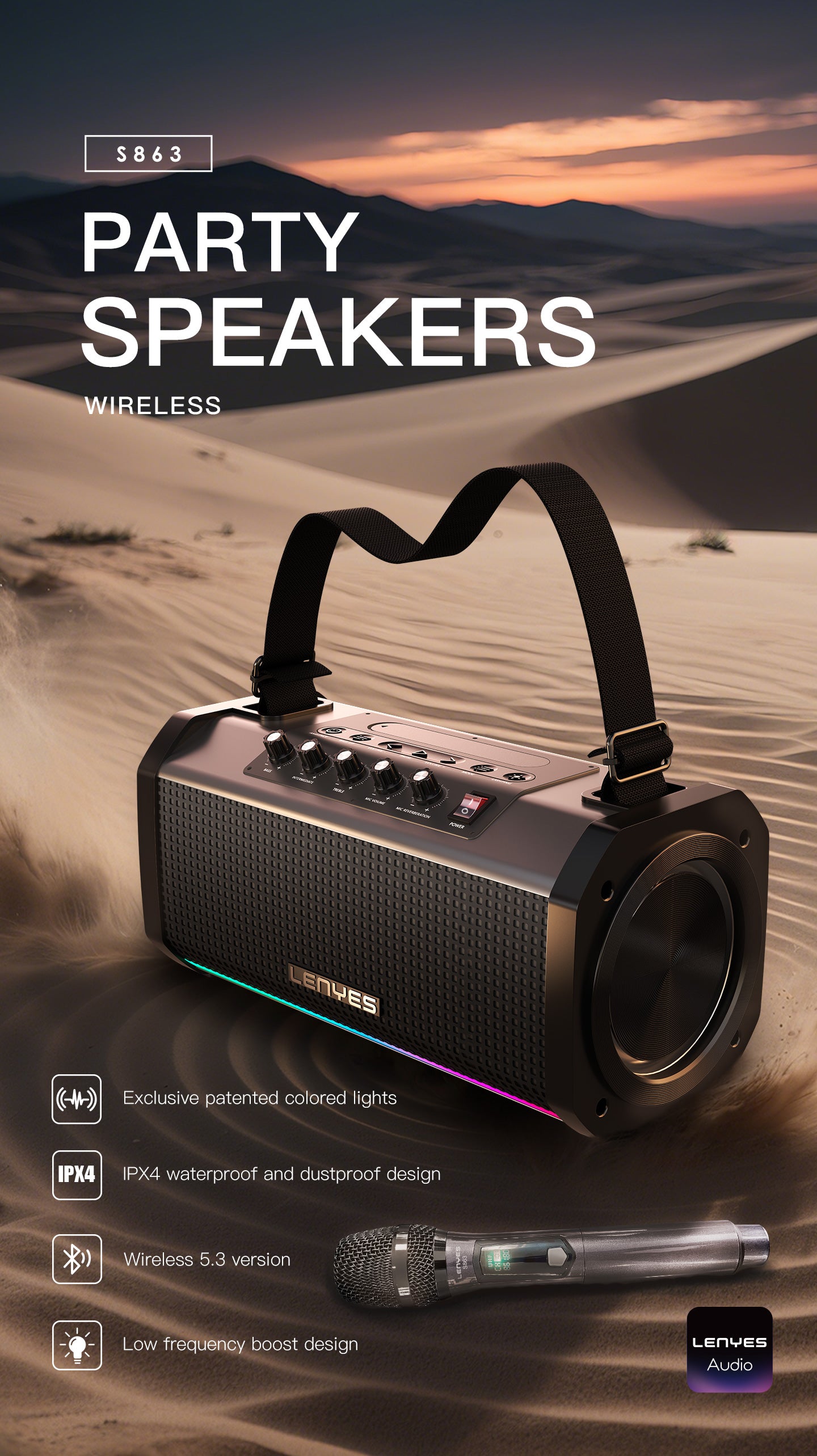 LENYES S863 Altavoz Bluetooth Ultra Portátil IPX6 TWS Compacto Negro