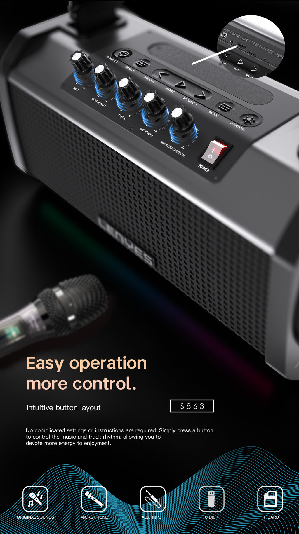 LENYES S863 Altavoz Bluetooth Ultra Portátil IPX6 TWS Compacto Negro