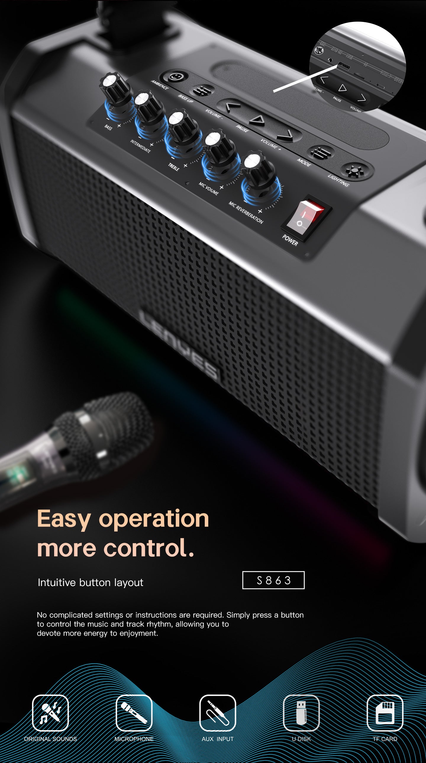 LENYES S863 Altavoz Bluetooth Ultra Portátil IPX6 TWS Compacto Negro