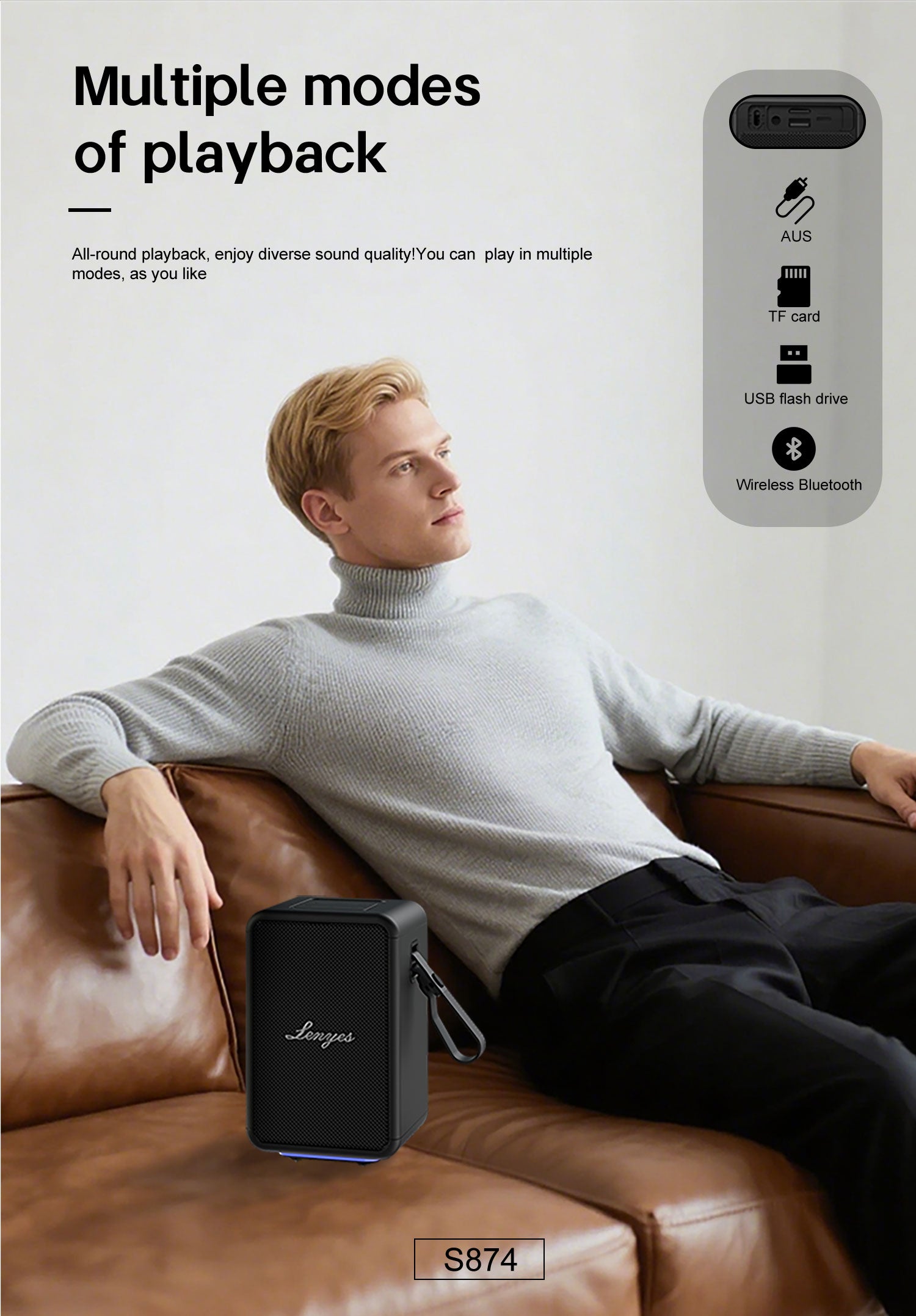 LENYES S874 Altavoz Bluetooth Alta Fidelidad IPX6 TWS Premium Negro