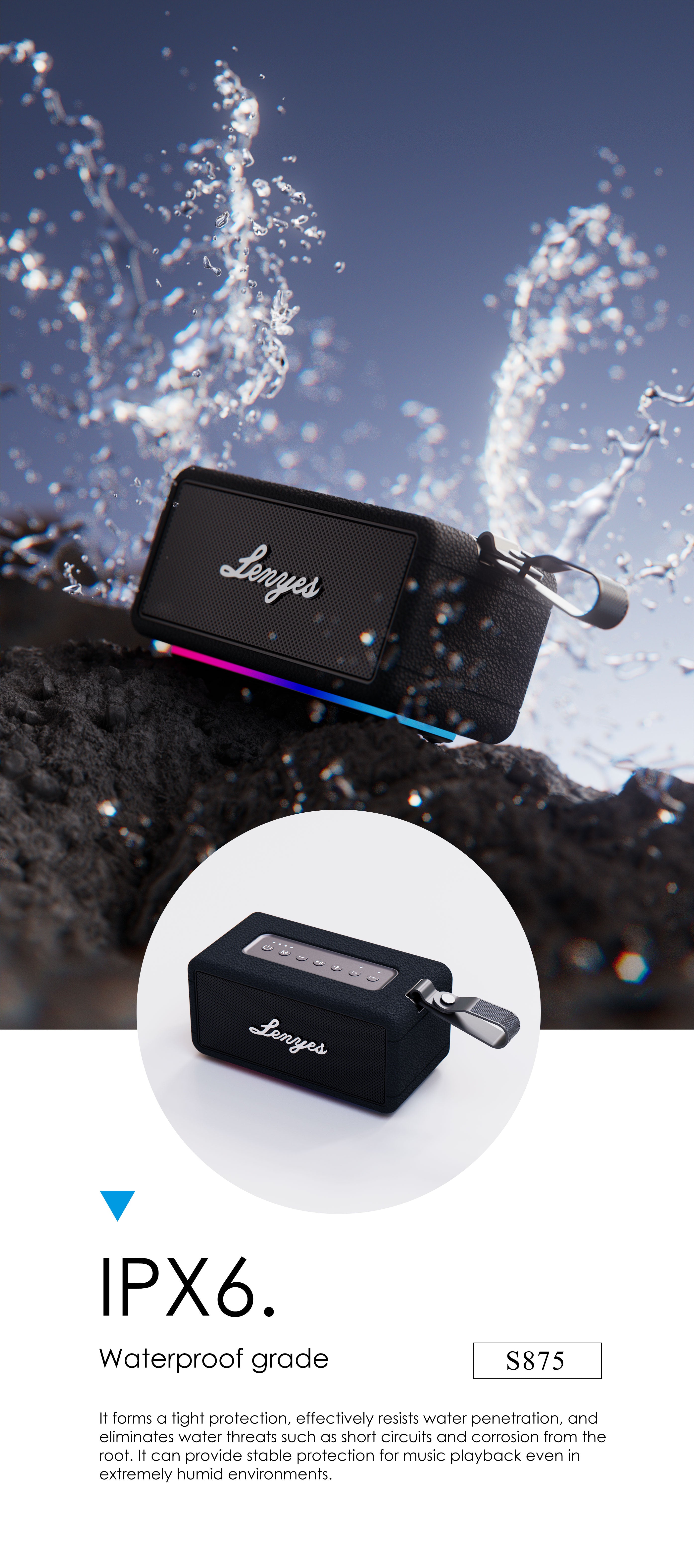 LENYES S875 Altavoz Bluetooth Inalámbrico Potente IPX6 TWS Negro