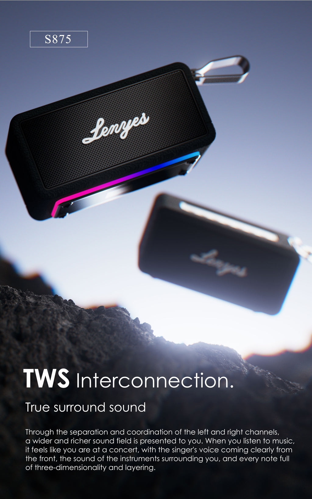 LENYES S875 Altavoz Bluetooth Inalámbrico Potente IPX6 TWS Blanco