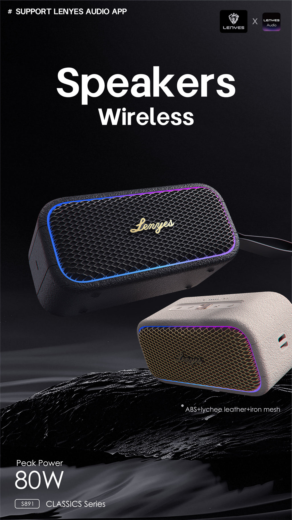 LENYES S891 Altavoz Bluetooth Potencia Extrema IPX6 TWS 15 Horas Negro