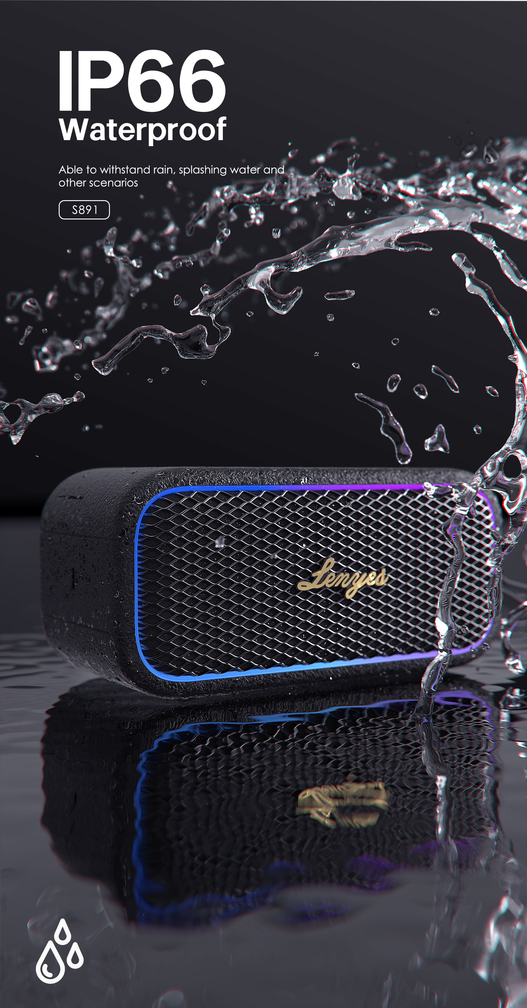 LENYES S891 Altavoz Bluetooth Potencia Extrema IPX6 TWS 15 Horas Negro